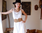 Gauze Dress Vintage Summer White Gauze Ethnic Boho Hippie Tiered Sun Dress (s m l)
