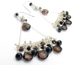 Smokey Quartz and Black Spinal Long Triangle Dangle Sterling Earrings - One of a Kind - Tagt