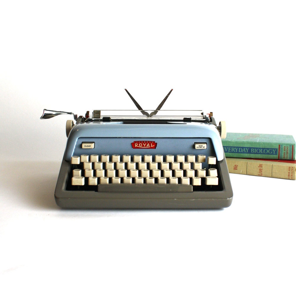 Vintage 1950's Royal Futura 800 Portable Manual Typewriter in Blue and Grey