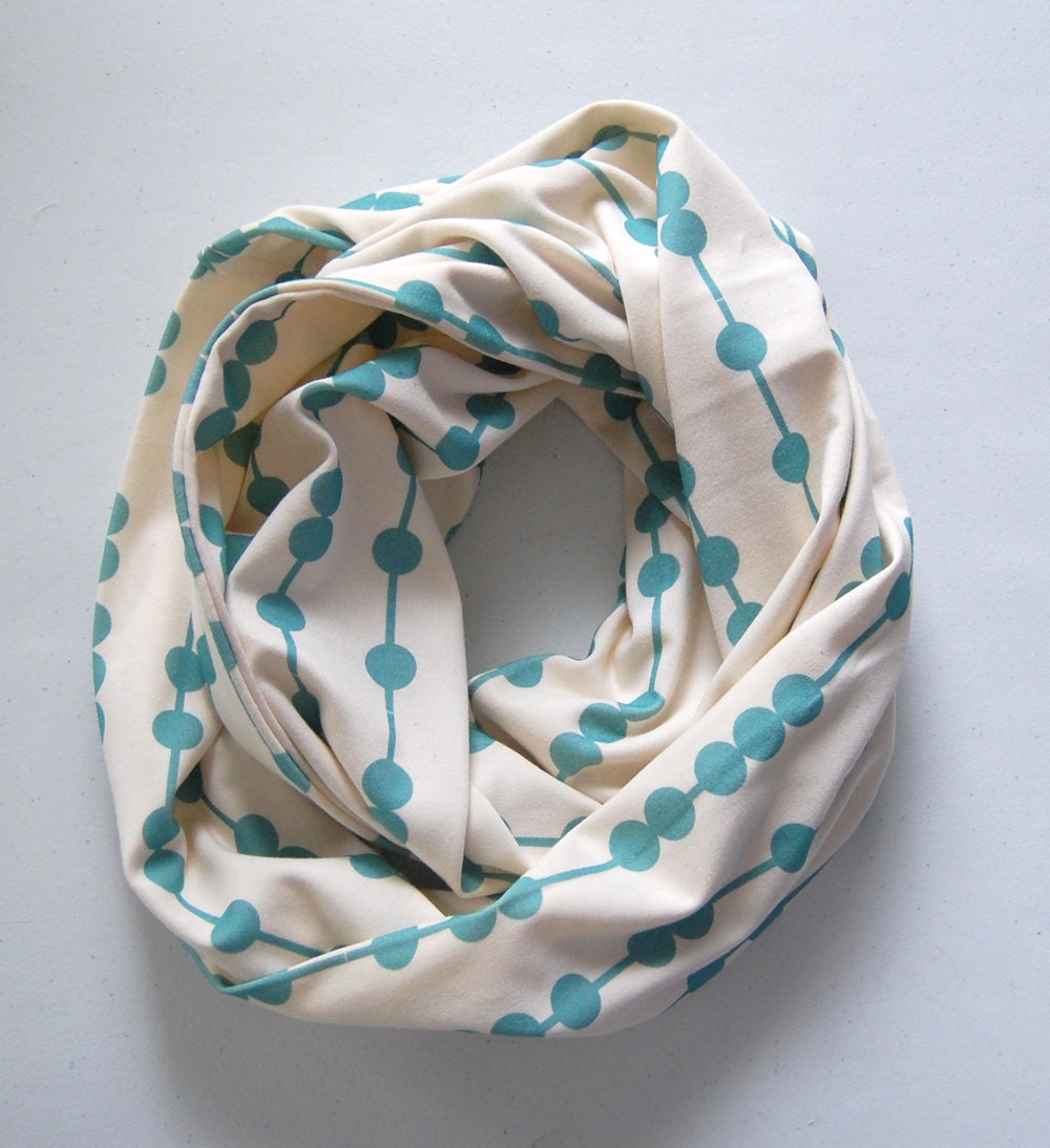 Blue Bubbles Organic Cotton Infinity Scarf // Mod Jersey Cotton Knit Cowl // Original Design // Ready to Ship