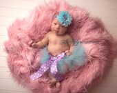 6-24m size tutu, Aqua baby tutu, Ocean Lilac lavender polka dot bow Glitter Headband Tutu set baby girl photography prop