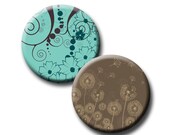1.313" Round Digital Collage Sheet Butterfly Flowers Swirls Teal Brown Green for Button Machine