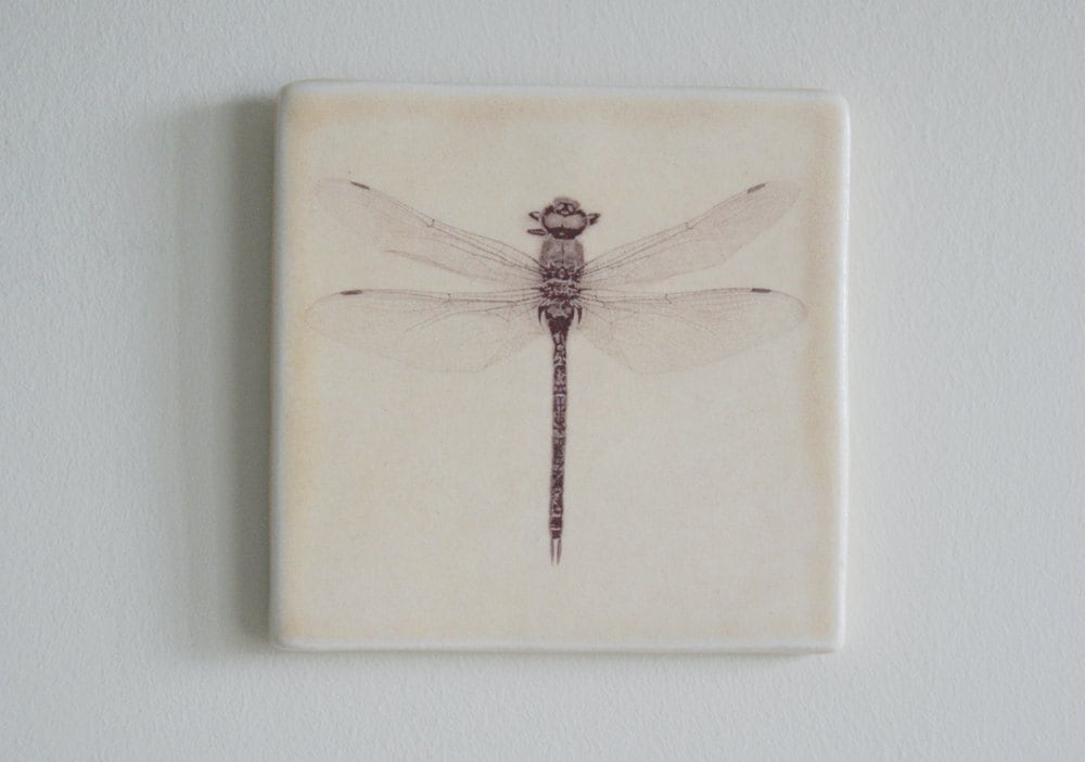 Dragonfly Porcelain Wall Tile Home Decor by jansonpottery on Etsy