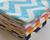 Chevron Baby Burp Cloth Gift Set . Eco-Organic .  Set of 5 . Shower Gift . Aqua, Gray, Coral, Yellow and Navy