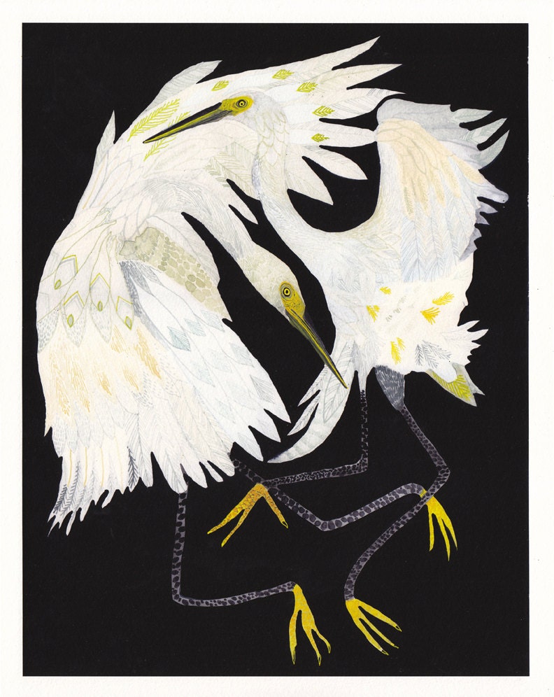 Dancing Egrets- 11" x 14" Archival Print