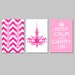 Keep Calm Carry On, Chevron Monogram, Chandelier Trio - Set of Three 13x19 Prints - Choose Your Colors - Hot PInk, Gray, and More