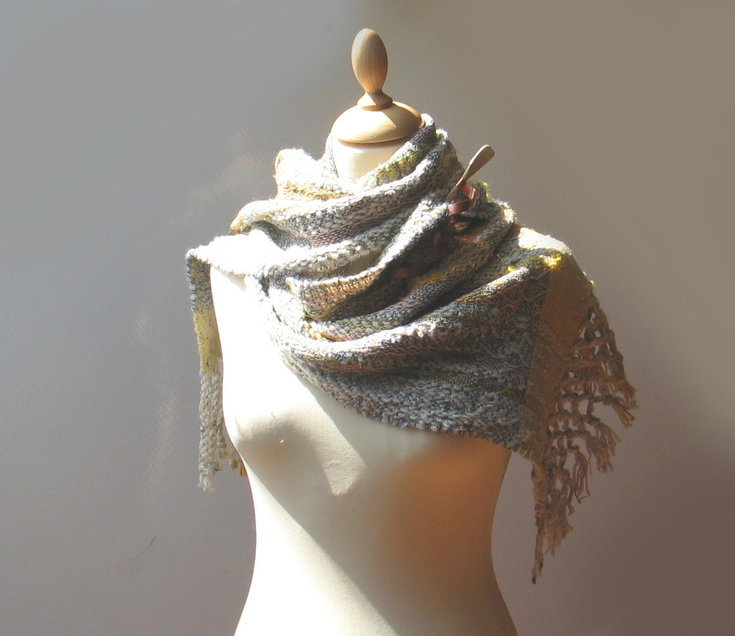 Handwoven capelet  - organic - naturally dyed - shawl - stole - copper and wooden pin