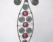 Wire Art Sculpture Metal Leaf In Red