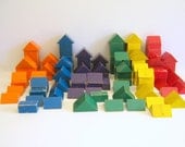 Vintage Wood Blocks, Children's Toy, Building Blocks, Primary Colors