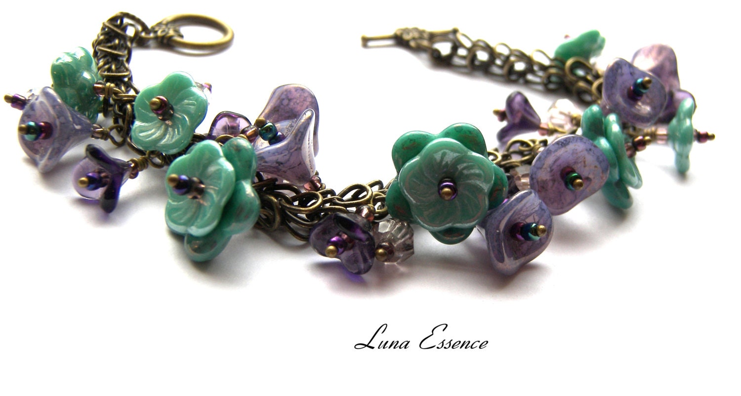 Lavender Bracelet Flower Aqua Charm