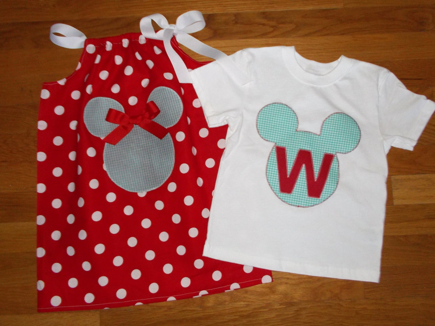 Mickey Minnie Mouse Applique Dress and Boys Mickey Tee Size 12M 18M 24M 2 3 4 5 6 7 8 9 10
