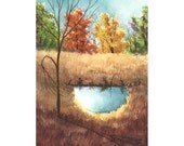 Landscape painting Original Watercolor Landcape fall trees colors autumn tree realism field art 5x7 on paper
