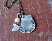 Follow Me On Twitter Custom Hand Stamped Aluminum Necklace with Freshwater Pearl by MyBella