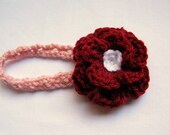 Crochet Headband,Newborn Headband with Crochet Flower in Red and Pink  Baby Headband, Handmade Headband, Photography Prop