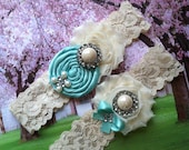 Wedding garter SET / Tiffany blue / Design your own  / wedding garters/ bridal  garter/  lace garter / toss garter / vintage lace garter
