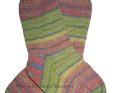 Socks - Hand Knit Women's Socks with Green, Yellow, Blue & Peach Stripes