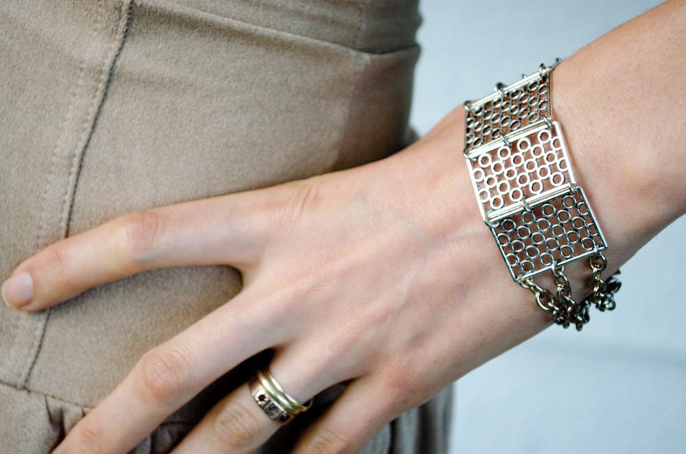 Bracelet - Silver Panels - Cuff Style - Geometric - Trendy - Metallic Bracelet - Modern - Sleek - Industrial - Gift for her