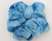 SILK Scrunchie, hand dyed, soft for hair, ponytail, silk, light blue, dark blue, navy blue, royal blue, one of a kind original