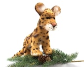 Needle Felted Clouded Leopard  Wool Sculpture
