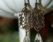 Vintage Lace Romantic Filigree Swarovski Crystal Earrings Dangle Petite Lightweight