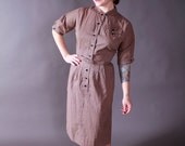Vintage 1950s Day Dress - Smart Brown and Black Cotton Dress by Georgiana Frocks