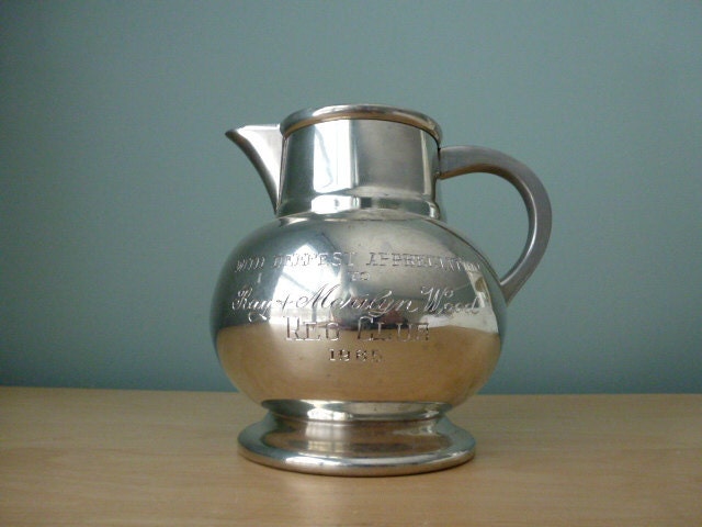 Engraved Vintage Water Pitcher Aquinas Locke Pewter England