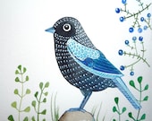 Black Bird / Organic Art / Wall Art / Print from Original Watercolor / Room Decor