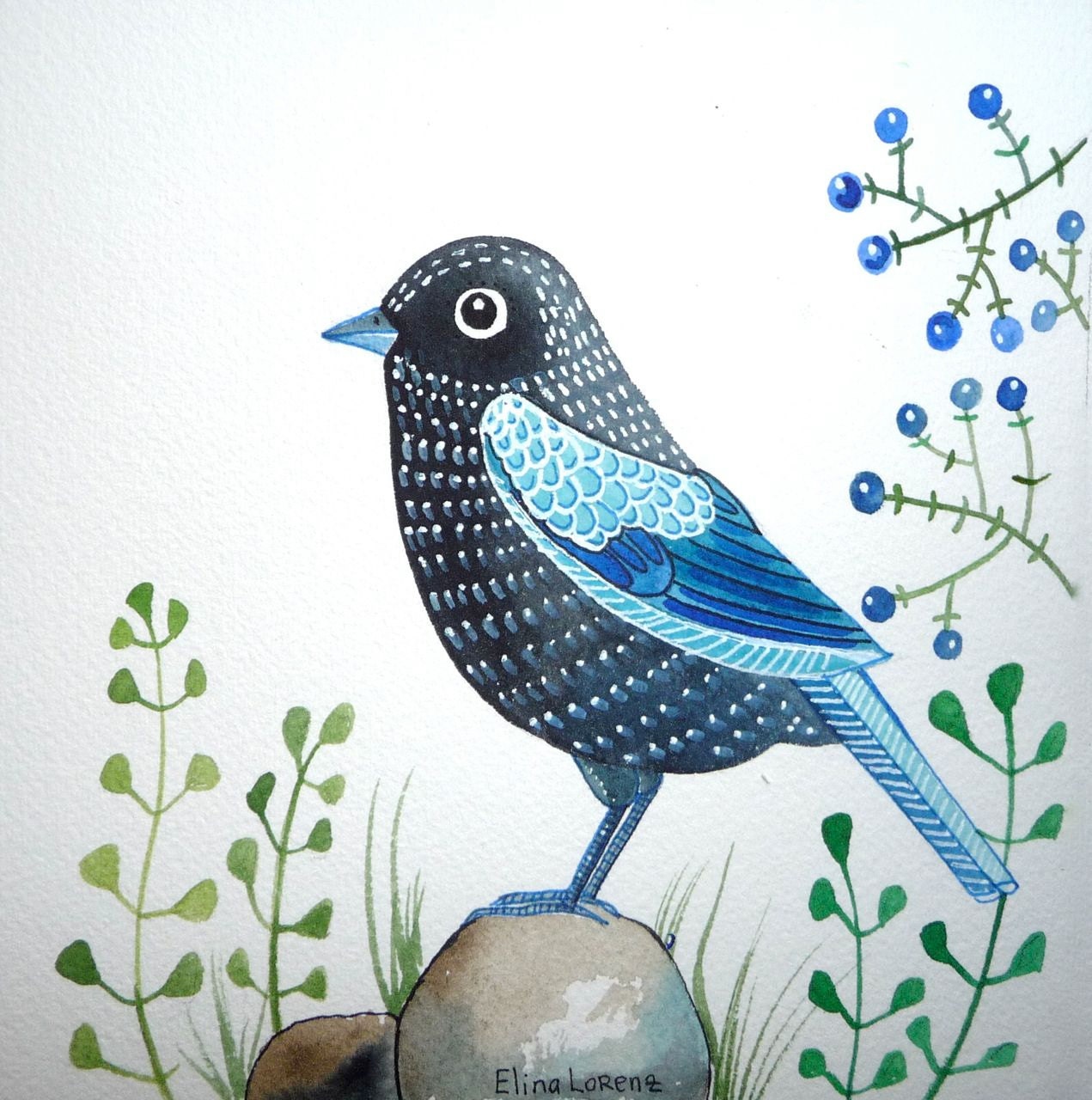 Black Bird / Organic Art / Wall Art / Print from Original Watercolor / Room Decor
