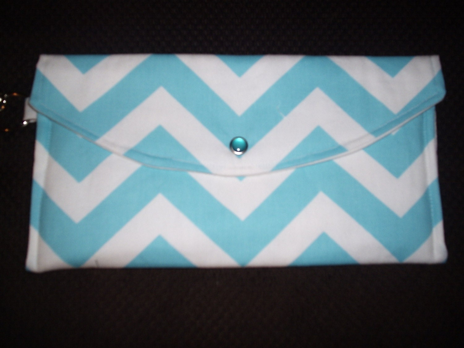 Blue and White Chevron Wristlet Clutch