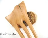 Hair Fork, Apple Wood Hairfork, Malachite Inlay 3 prong, Grahtoe Studio,Hair Sticks, Handmade
