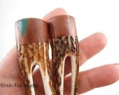 Antler Hair Forks Red WOod Burl and Malachite Wood Cap Grahtoe Handmade