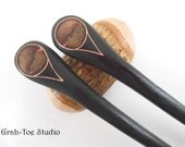 Ebony  Wood and Silk Oak Copper Hair Sticks Grahtoe Handmade