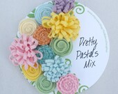 Pretty Pastels Felt Flowers, Soft Pastel Colors, Wool Felt Flowers - Set of 12 - READY TO SHIP
