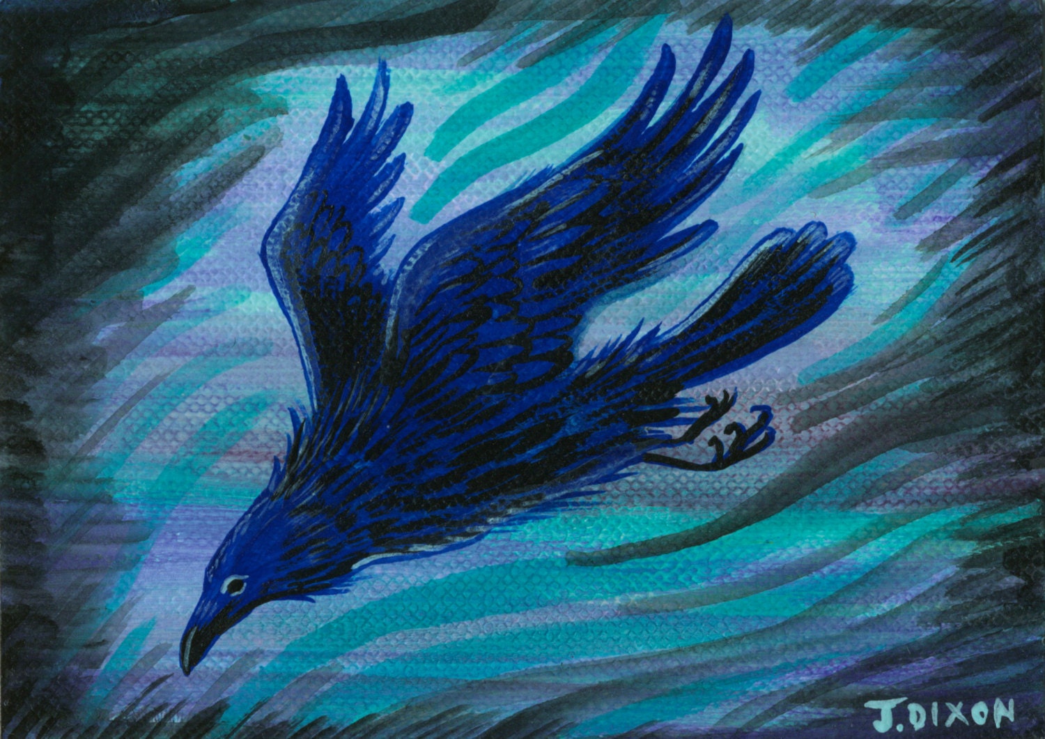 Original Miniature Painting, Raven in Flight
