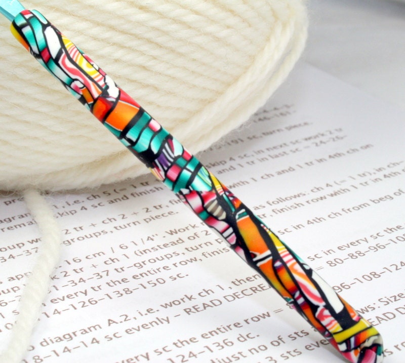 Polymer clay covered crochet hook, new size D3 or 3.25mm, Susan Bates brand, OOAK design