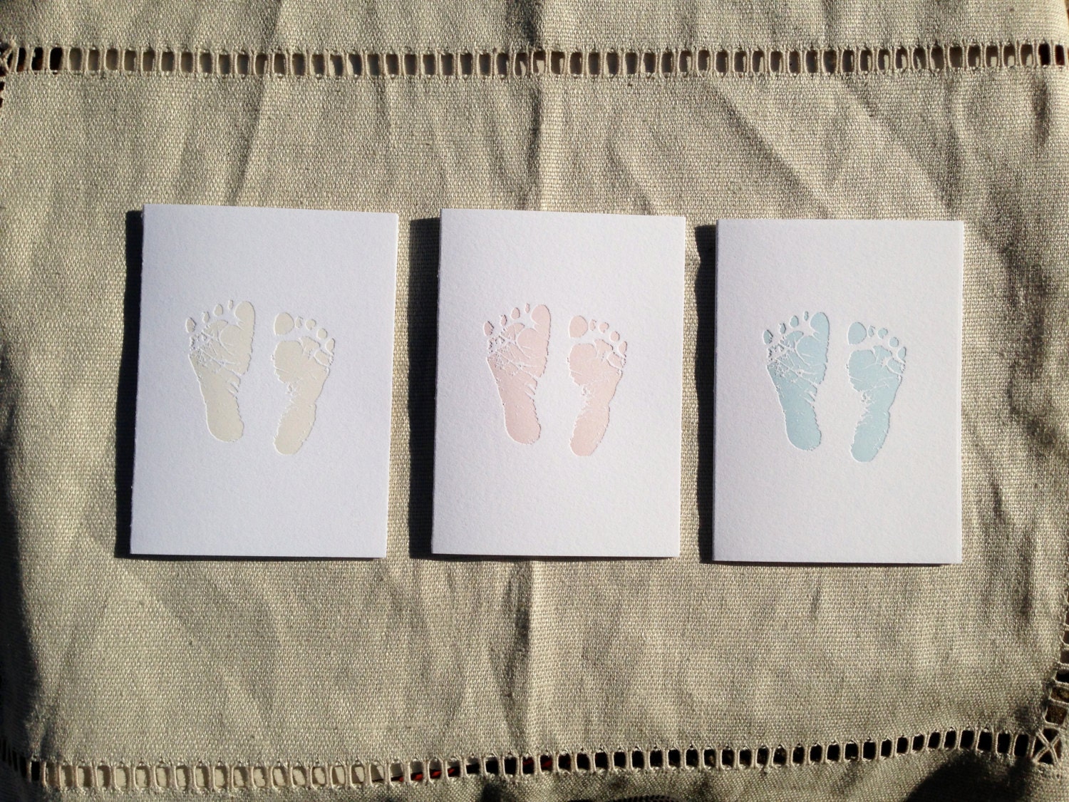 Baby Footprint Letterpress Card Set Six Pack