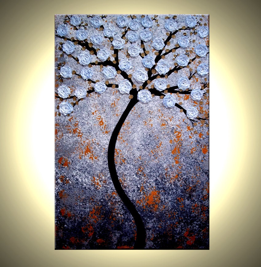 XLarge Gallery Wrap Canvas Abstract 3ft x 2ft Floral ORIGINAL PAINTING Contemporary Impasto Tree Art by Dan Lafferty