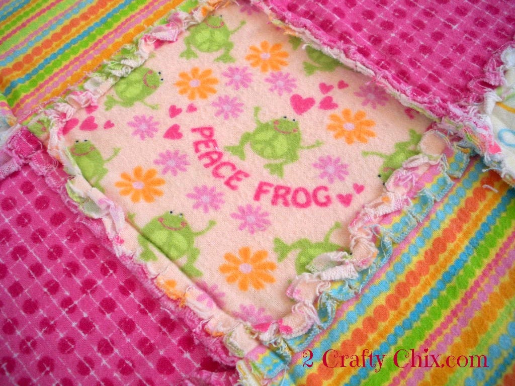 Peace Frogs Flannel Rag Edge Quilt
