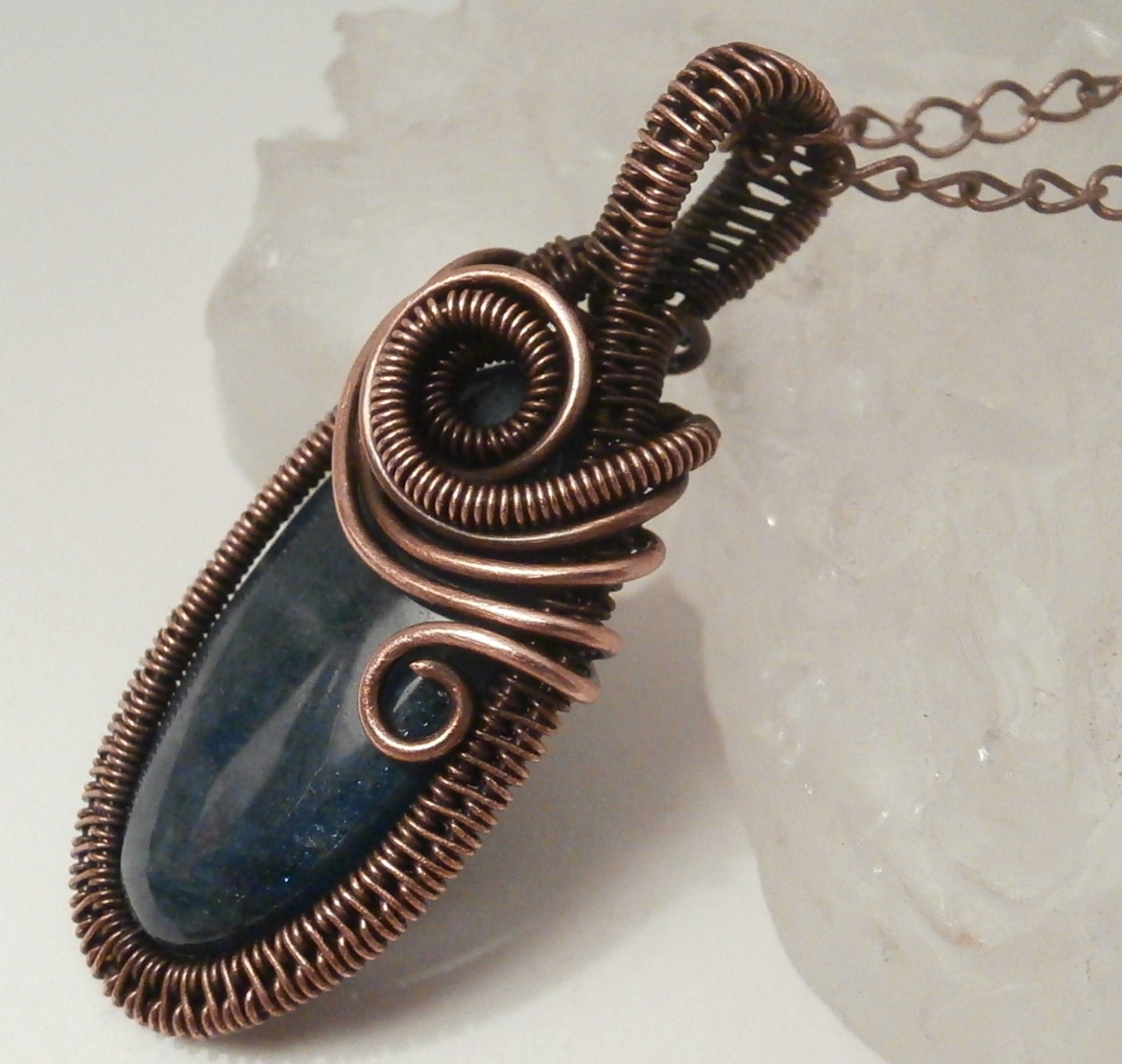 Wire Wrapped Jewelry, Pendant Necklace, Apatite Gemstone and Copper, Handmade Jewelry