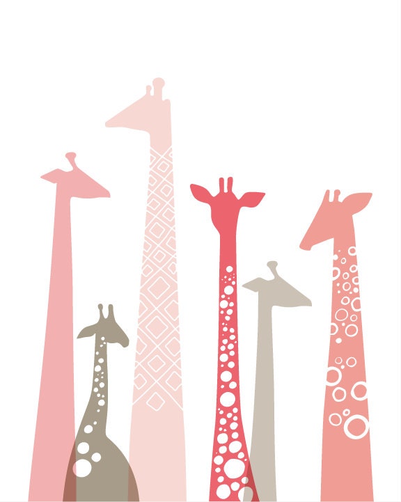 giraffes giclée print. 8X10. pink & taupe.