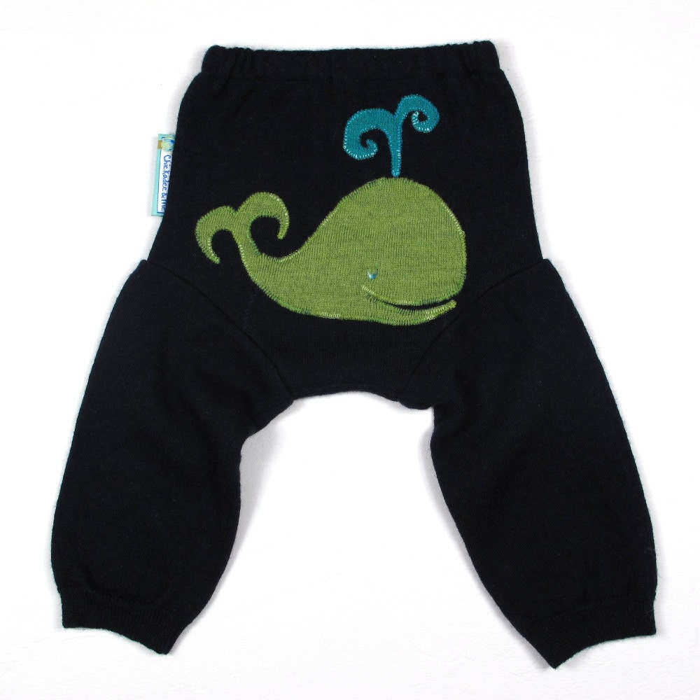 Wool Longies Diaper Cover - WHALE TALE - Small 0-9m