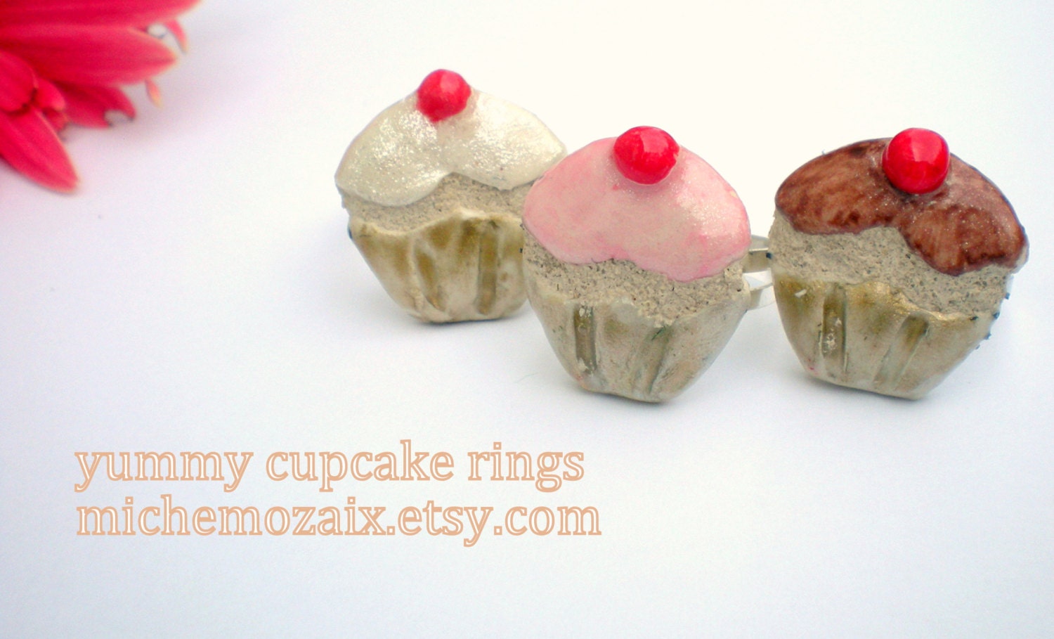 Cupcake Ring Clay Mosaic Tile on Adjustable Silver Toned Band