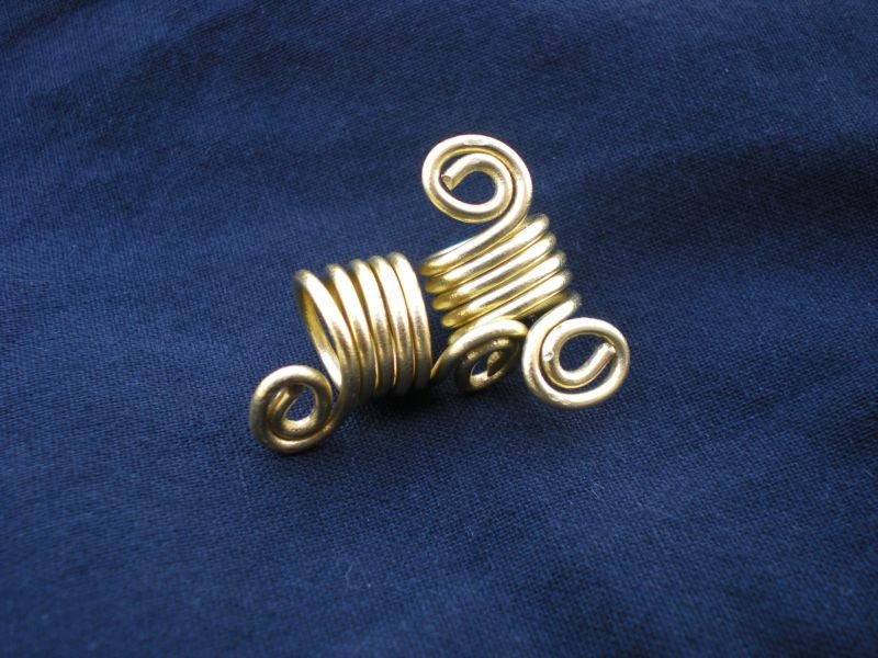 Brass Spiral Braid/Dread/Beard Beads - Set of Two - Six Strand
