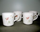 Vintage Tea or Coffee Mugs / Pink Flowers / Retro Cups / Cottage Chic
