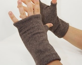 Fingerless Mitts in Cappuccino Brown Merino - Recycled Felted Wool