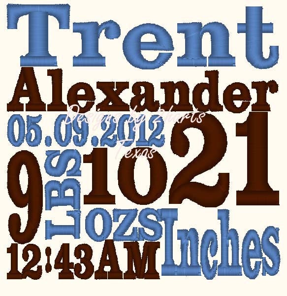 Custom Birth Announcement Embroidery Design - 3 digital files-----DIGITIZING SERVICE-----
