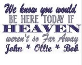 Wedding Embroidery Design, Remembrance, We know you would be here today if Heaven wasn't so far away -3 digital files-DIGITIZING SERVICE-