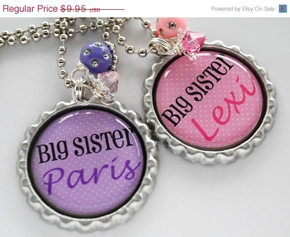 SUMMER SALE - Personalized Name BIG Sister Charm Necklace -  Baby Shower, Birthday Gift, New Baby Gift