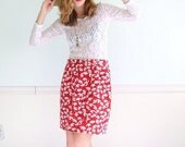 50% OFF. . . Dandelion Girl Vintage 60s MOD Woven Cotton FLORAL Printed Bright Red Mini Skirt M/L
