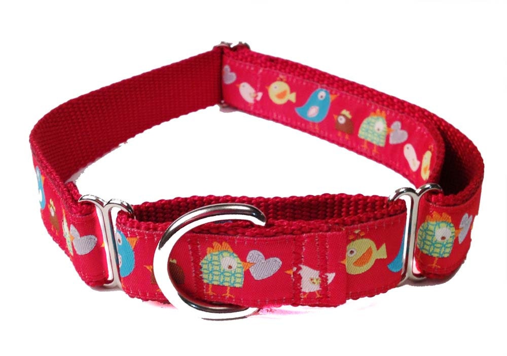 Colorful Red Birds Martingale Collar - 1" Bird Martingale Dog Collar